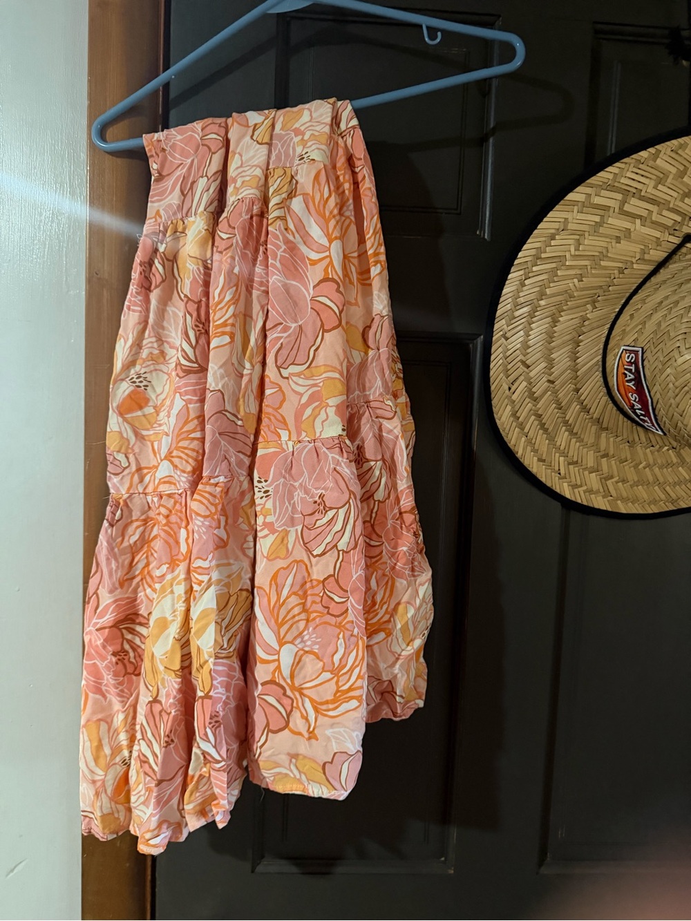Hello Molly Pink and Peach Floral Tiered Maxi Skirt